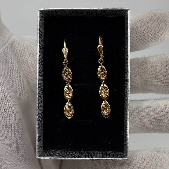 14K Yellow Gold Dangle Drop Earrings Leverback 2.6g Solid Gold Oval Link New - Picture 6 of 8